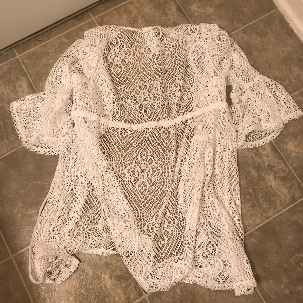 White lace swim cover up